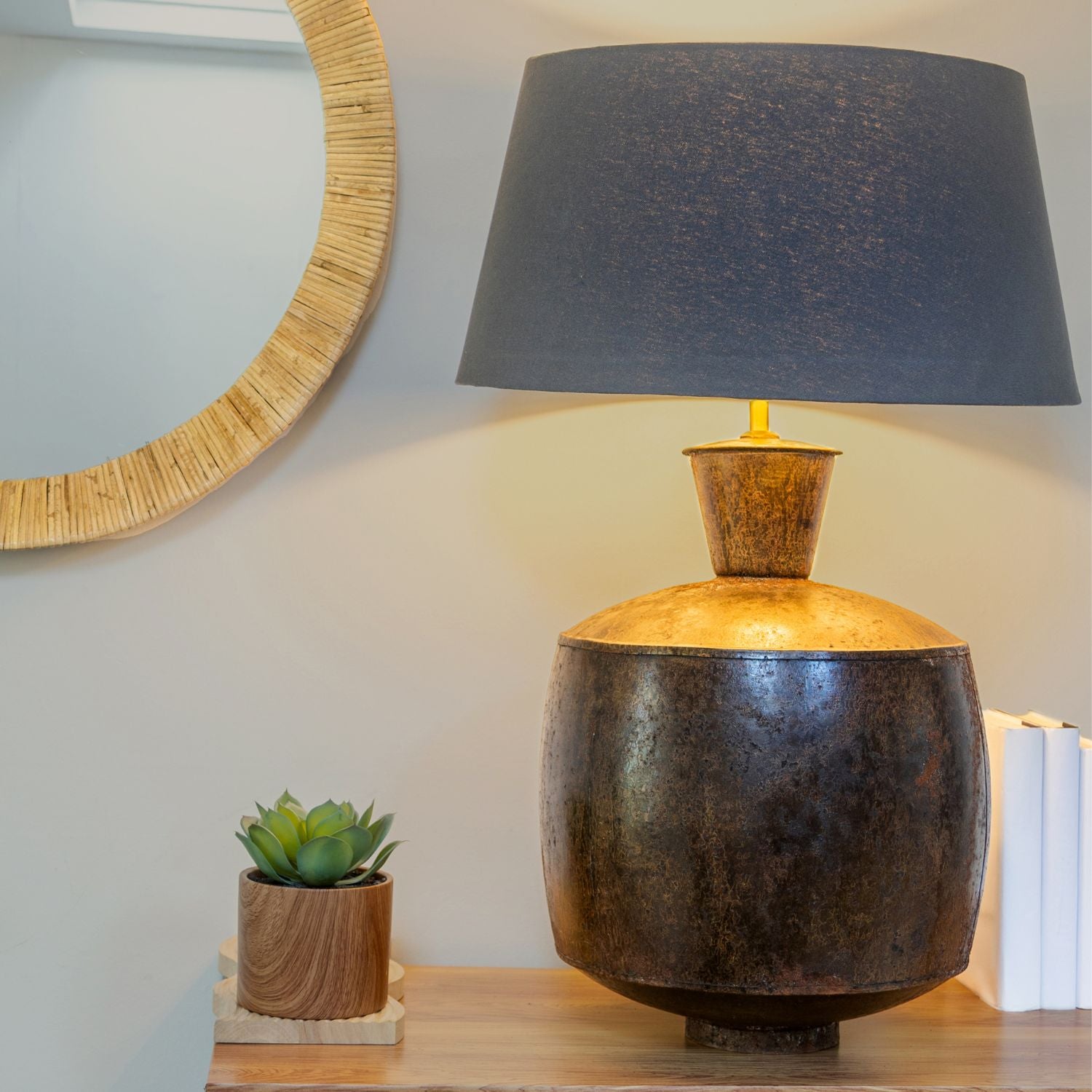 Bronze Iron Table Lamp with Linen Shade